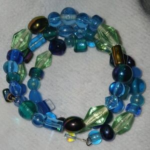 Hand Crafted Blue and Green Beaded Wrap Bracelet